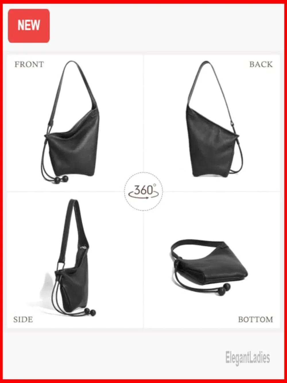 Genuine Leather Hobo Bag Medium Tote Adjustable Strap Crossbody